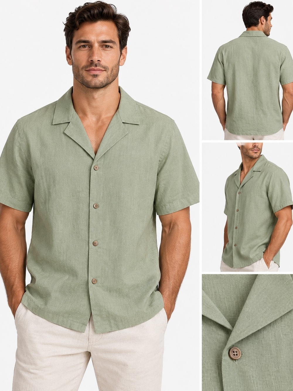 ASOS DESIGN Men's Sage Green Linen Blend Short Sleeve Shirt 2XS NWT